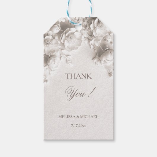 Witte 3D rozen trouw bedankt Cadeaulabel (Voorkant)