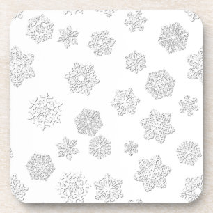 Witte 3D-sneeuwvlokken op een witte achtergrond Onderzetter