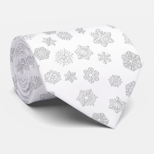 Witte 3D-sneeuwvlokken op een witte achtergrond Stropdas (Opgerold)