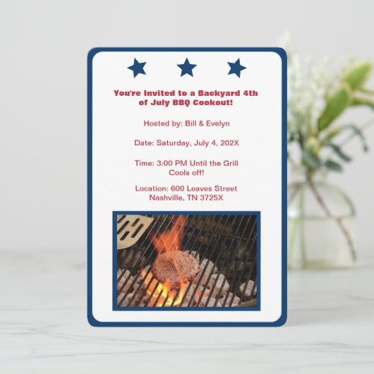 Witte 4 juli Hamburger Barbecue Uitnodiging (Staand voorkant)