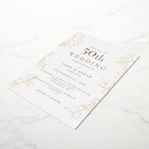Witte 50ste huwelijksjubileum goud folie uitnodiging