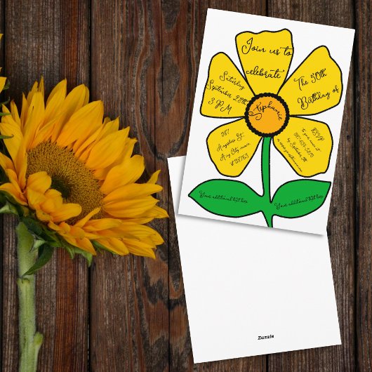 Witte 50ste verjaardag gouden doedelbloem kaart