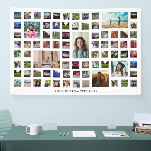 Witte 80 foto collage verjaardagsfeestje spandoek (Beurs)