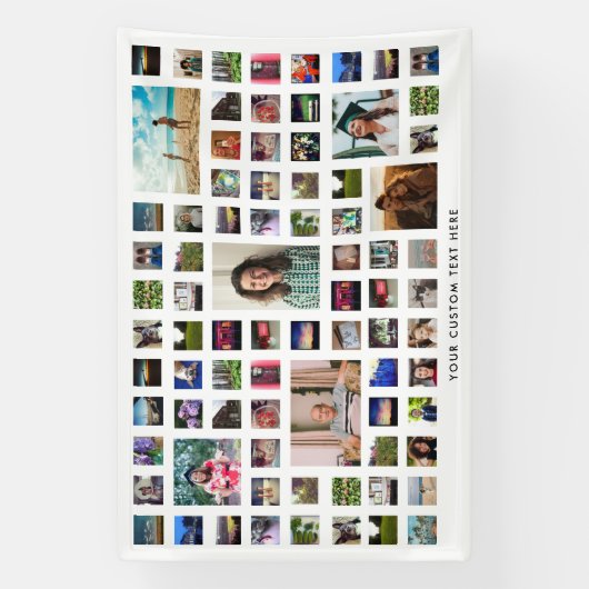 Witte 80 foto collage verjaardagsfeestje spandoek (Verticaal)