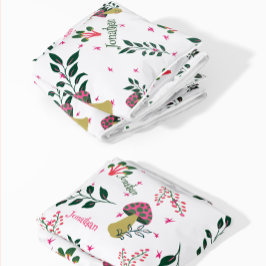 Witte Aangepaste Baby Naam en Paddenstoelen Bos Fleece Deken