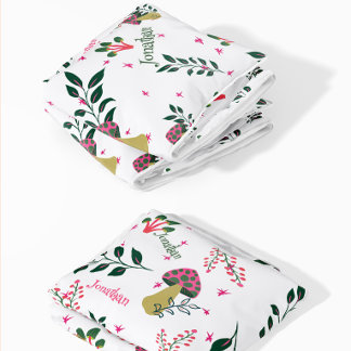 Witte Aangepaste Baby Naam en Paddenstoelen Bos Fleece Deken