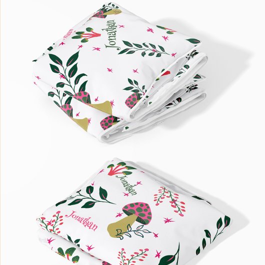Witte Aangepaste Baby Naam en Paddenstoelen Bos Fleece Deken
