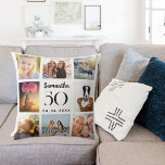 Witte aangepaste fotocollage verjaardag kussen<br><div class="desc">Een uniek cadeau voor een 21e verjaardag,  het vieren van haar leven met een collage van 8 van uw eigen foto's,  afbeeldingen. Personaliseer en voeg haar naam,  leeftijd en een datum toe. Een witte achtergrond,  zwarte tekst. De naam is geschreven met een modern handschrift.</div>