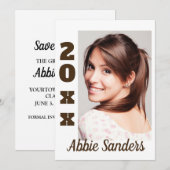 Witte aangepaste kleur afstudeerfoto save the date kaart (Voorkant / Achterkant)