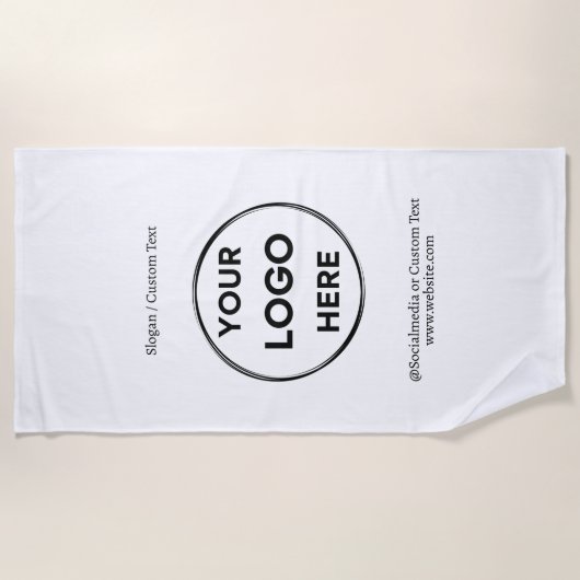 Witte aangepaste Logo Moderne Minimale Business Strandlaken (Voorkant)