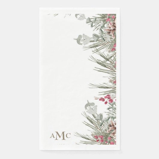 Witte Aangepaste Monogram Kerstvakantie Servet (Voorkant)