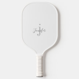 Witte Aangepaste Naam Monogram Initialen Eenvoudig Pickleball Paddle