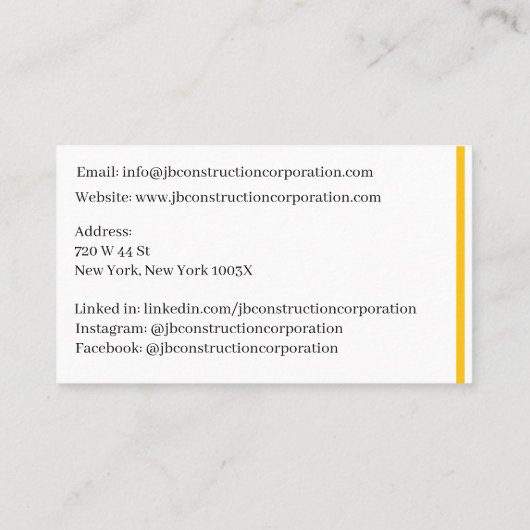 Witte Aannemer Gele Bouw Bulldozer Visitekaartje (Achterkant)