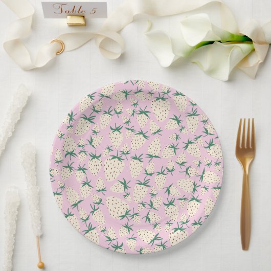 Witte Aardbei Pineberry Aangepaste BRUILOFTSFEESTJ Papieren Bordje (Huwelijk)