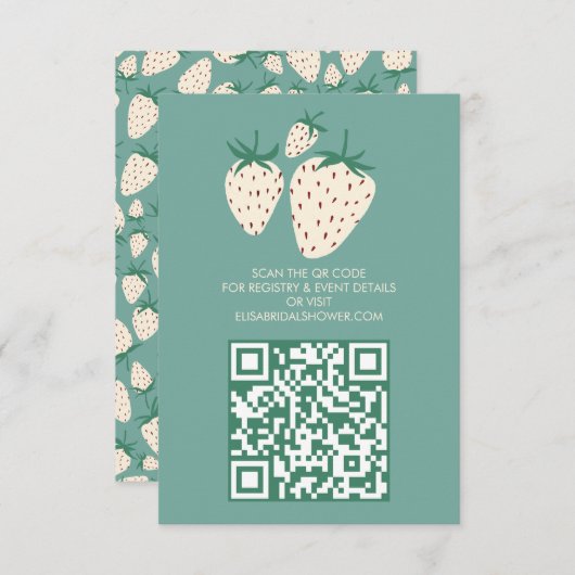 Witte Aardbei Pineberry VRIJGEZELLENFEEST QR code Informatiekaartje (Voorkant / Achterkant)