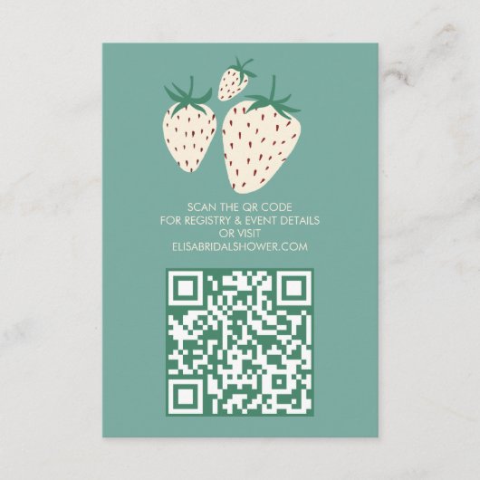 Witte Aardbei Pineberry VRIJGEZELLENFEEST QR code Informatiekaartje (Voorkant)