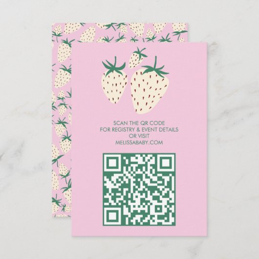 Witte Aardbei Schattige Pineberry BABY SHOWER QRco Informatiekaartje (Voorkant / Achterkant)