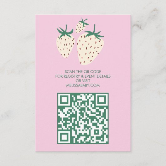 Witte Aardbei Schattige Pineberry BABY SHOWER QRco Informatiekaartje (Voorkant)