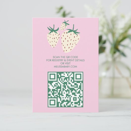 Witte Aardbei Schattige Pineberry BABY SHOWER QRco Informatiekaartje (Staand voorkant)