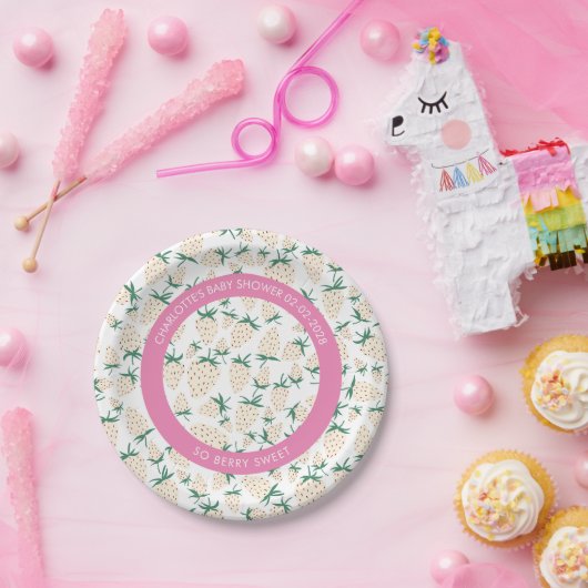 Witte Aardbei Schattige Pineberry CUSTOM BABY SHOW Papieren Bordje (Feest)
