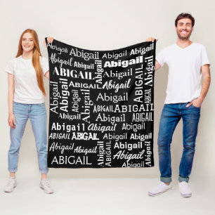 Witte ABIGAIL naam op zwart Fleece Deken