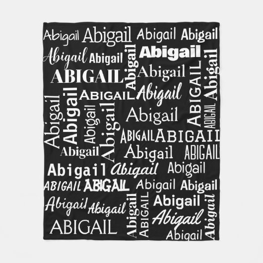 Witte ABIGAIL naam op zwart Fleece Deken (Voorkant)