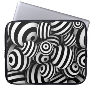 Witte abstracte achtergrond met ballen en zwarte l laptop sleeve