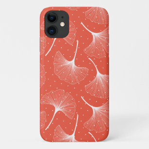 Witte abstracte bladeren op oranje achtergrond Case-Mate iPhone case