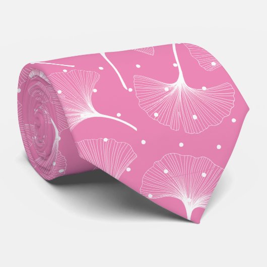 Witte abstracte bladeren op roze achtergrond stropdas (Opgerold)