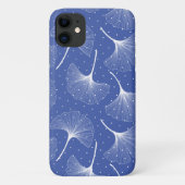 Witte abstracte bladeren patroon op blauw Case-Mate iPhone case (Achterkant)