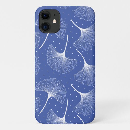 Witte abstracte bladeren patroon op blauw Case-Mate iPhone case (Achterkant)