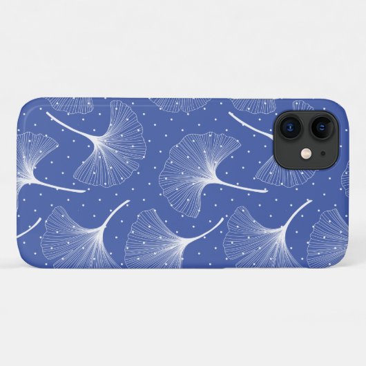 Witte abstracte bladeren patroon op blauw Case-Mate iPhone case (Achterkant (horizontaal))