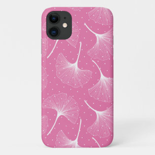 Witte abstracte bladeren patroon op roze achtergro Case-Mate iPhone case
