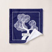 Witte abstracte cirkelboom en grens marineblauw bad handdoek (Wasdoekje)