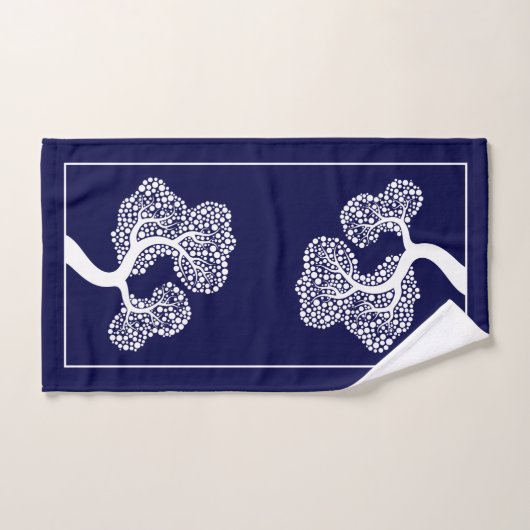 Witte abstracte cirkelboom en grens marineblauw bad handdoek (Handdoek)
