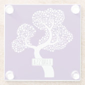 Witte abstracte cirkelboom en naam, koninklijk paa glazen onderzetter (Achterkant)