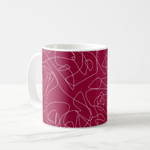 Witte abstracte doodles op donkerrode achtergrond koffiemok