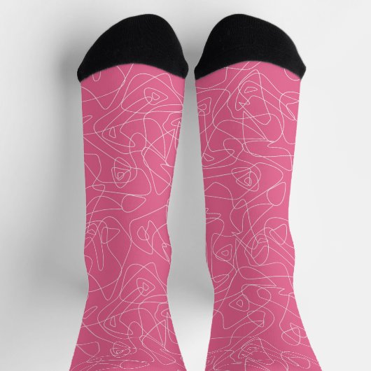 Witte abstracte doodles op roze achtergrond sokken (Top)