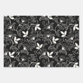 Witte Abstracte Floral op zwarte achtergrond Inpakpapier Vel (Voorkant 3)