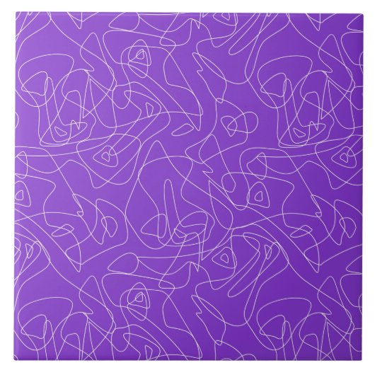 witte abstracte gebogen lijnen op een paarse achte tegeltje (Voorkant)