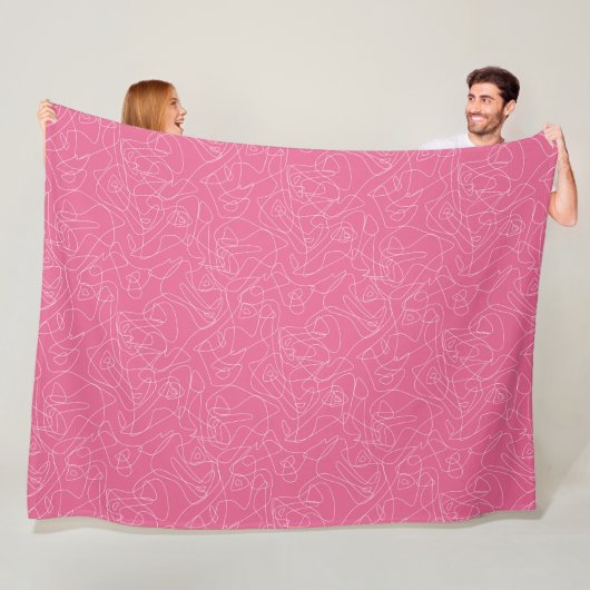 Witte abstracte krabbels op roze achtergrond fleece deken (In situ)