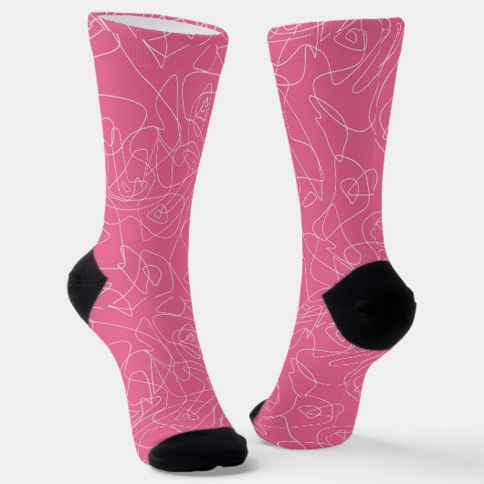 Witte abstracte krabbels op roze achtergrond sokken (Gebogen)