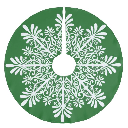 Witte Abstracte sneeuwvlok over groene achtergrond Kerstboom Rok (Voorkant)