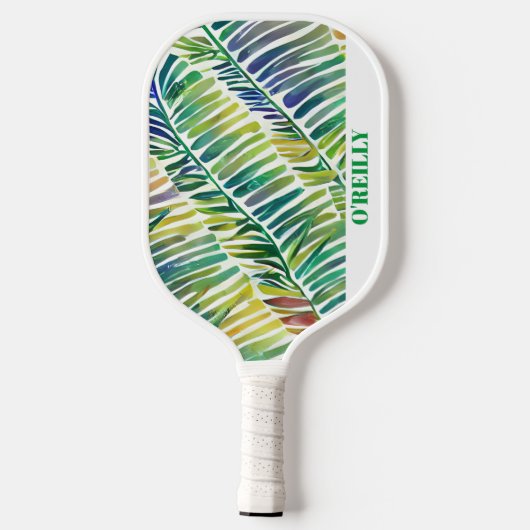 Witte Abstracte Waterverf laat modern monogram Pickleball Paddle (Achterkant)