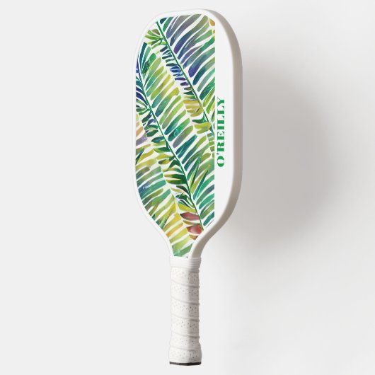 Witte Abstracte Waterverf laat modern monogram Pickleball Paddle (Links)