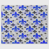 Witte Achtergrond Blauw Zwart Fleur De Lis Cadeaupapier (Vlak)