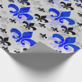 Witte Achtergrond Blauw Zwart Fleur De Lis Cadeaupapier (Hoek)