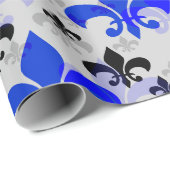 Witte Achtergrond Blauw Zwart Fleur De Lis Cadeaupapier (Rol Hoek)