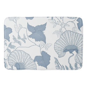 Witte achtergrond Delicate Blauwe Japanse Bloemen Badmat