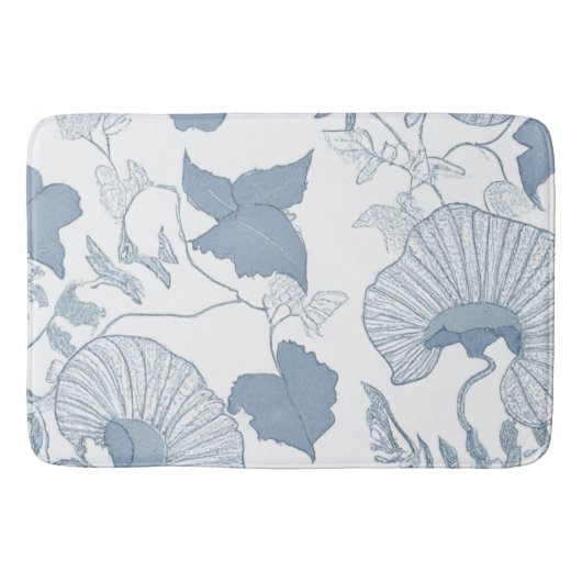 Witte achtergrond Delicate Blauwe Japanse Bloemen Badmat (Voorkant)